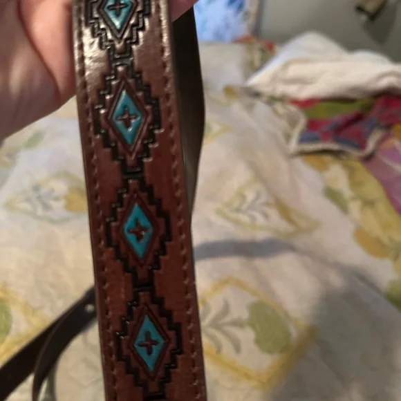 Elegant Brown and Teal Leather Bag, brand new, never used. - Picture 7 of 12